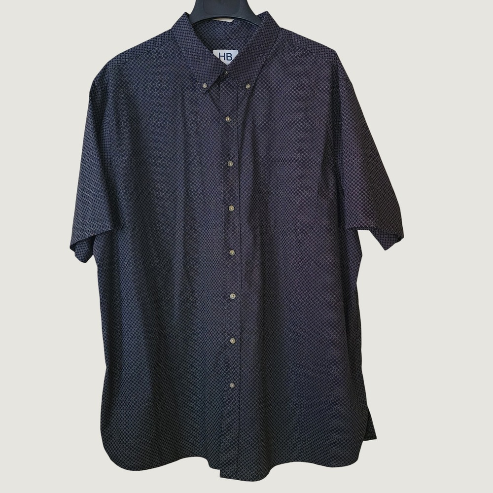 HB Button Down Shirt Mens 1XLT Navy Blue Good Geometric Print Big Tall Preppv